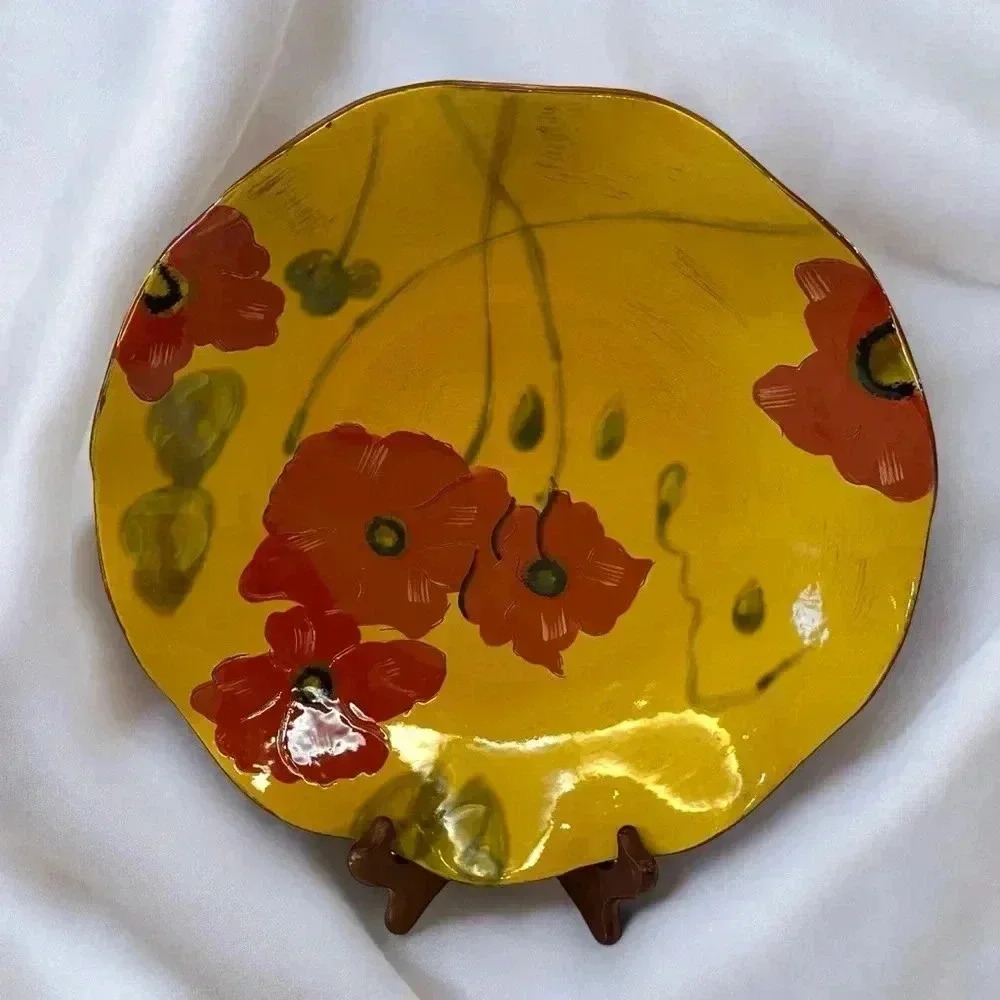 Ambiance Nanette Vacher FLEUR ROUGE Ruffled Centerpiece Bowl Plate